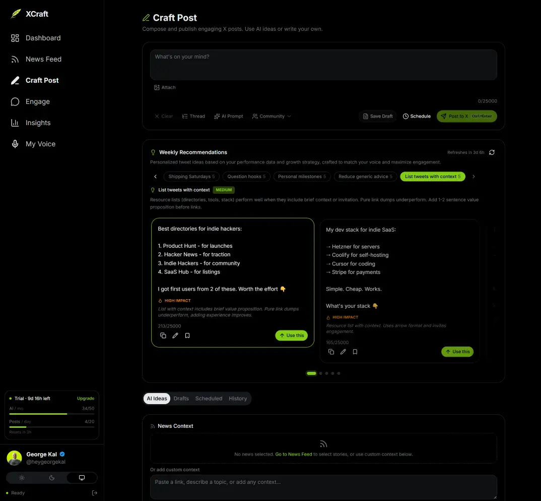 XCraft app interface
